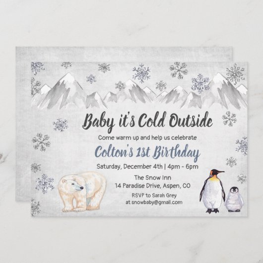 1er anniversaire Baby It's Cold Outside Invitation (Devant / Derrière)