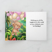 1er anniversaire ballon rose teddy carte fille (Intérieur)