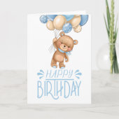 1er anniversaire bleu ballon en peluche carte garç (Devant)