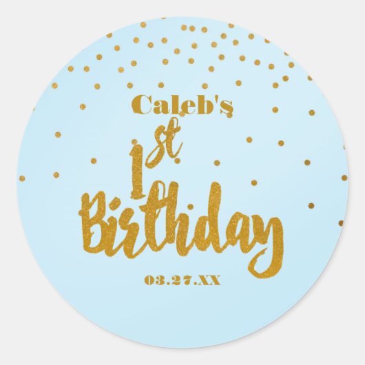 1er Anniversaire Bleu & Or Sticker Confetti Dot Fo (Devant)