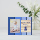 1er anniversaire Blue Baby Party Invitations (Debout devant)