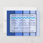 1er anniversaire Blue Baby Party Invitations (Dos)