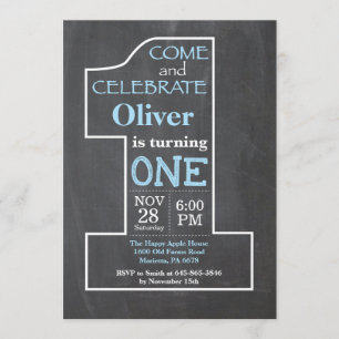 1er anniversaire Boy Blue Chalkboard Invitation