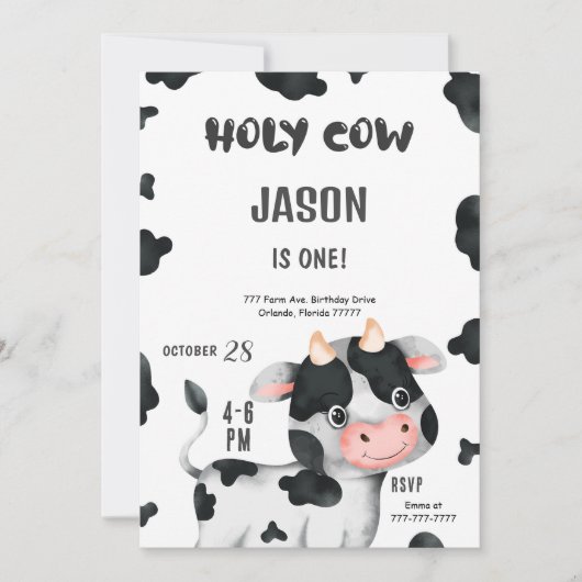 1er anniversaire Boy Cow Anniversaire Invitation (Devant)