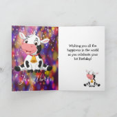 1er anniversaire Boy Cow carte ferme (Intérieur)
