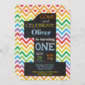 1er Anniversaire Boy Rainbow Chalkboard Invitation (Devant / Derrière)