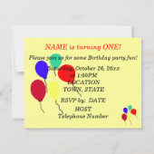 1er Anniversaire Bumble Bee Balloons Invitation (Dos)