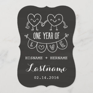 1er Anniversaire Cadeau Coeurs de chalk Invitation