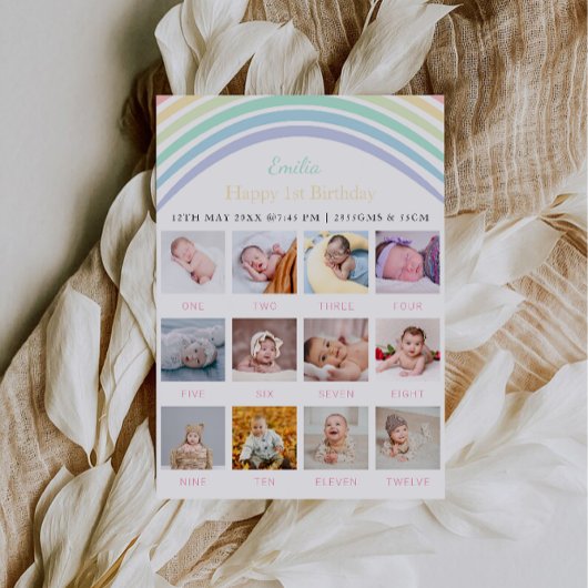 1er anniversaire Carte photo Pastel Rainbow
