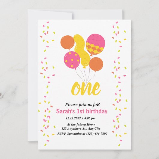 1er anniversaire Colorée invitation d'anniversaire (Devant)