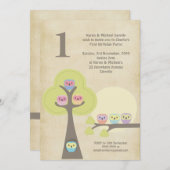 1er anniversaire de la soirée Owls Cute Invitation (Devant / Derrière)