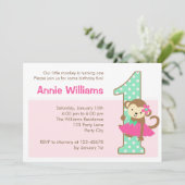 1er anniversaire de singe Invitation pour filles a (Debout devant)