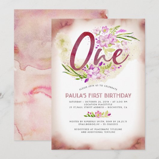 1er anniversaire fête Anniversaire une invitation (Devant / Derrière)