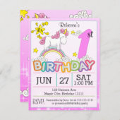 1er anniversaire fête Unicorn Invitation (Devant / Derrière)