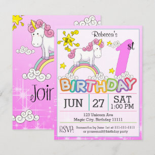 1er anniversaire fête Unicorn Invitation