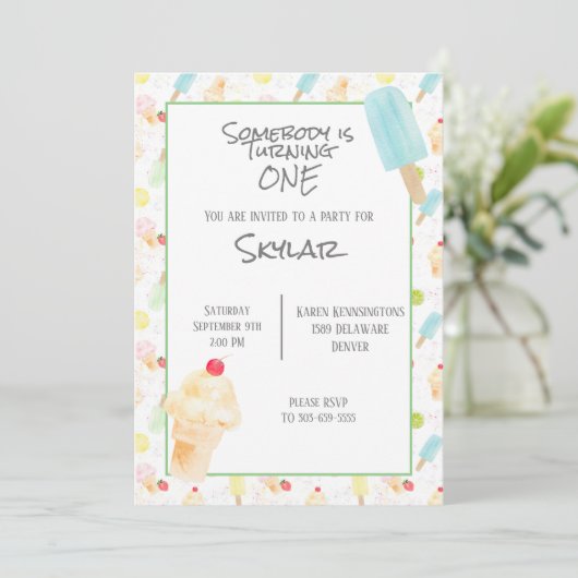 1er anniversaire fêter la crème glacée invitation (Debout devant)