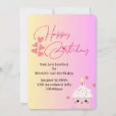 1er anniversaire filles invitation en rose (Devant)