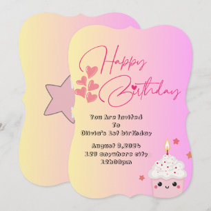 1er anniversaire filles invitation en rose