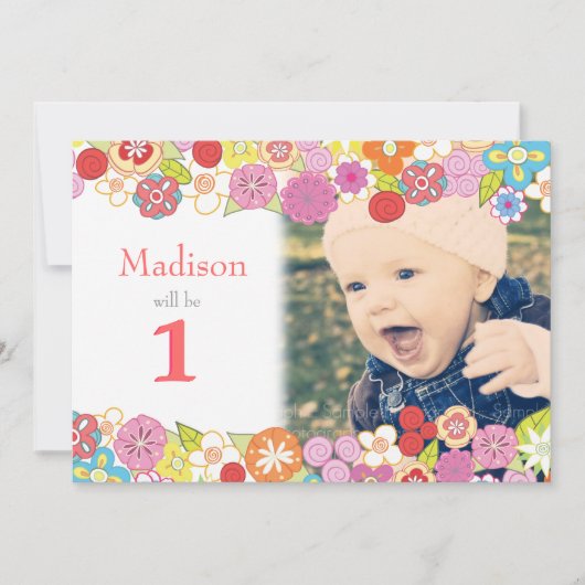 1er Anniversaire Fleurs de Jardin Invitation photo (Devant)