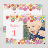 1er Anniversaire Fleurs de Jardin Invitation photo (Devant / Derrière)