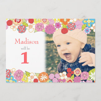 1er Anniversaire Fleurs de Jardin Invitation photo