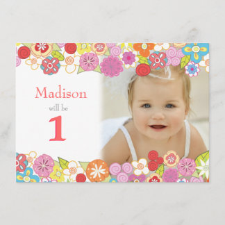 1er Anniversaire Fleurs de Jardin Invitation photo