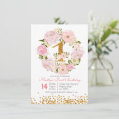 1er anniversaire Floral girl Invitation Card (Debout devant)