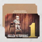 1er Anniversaire Gold Number One Photo Invitation (Devant / Derrière)