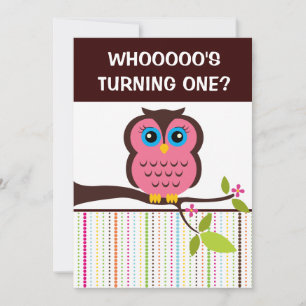 1er anniversaire Hibou Theme Party Invitations