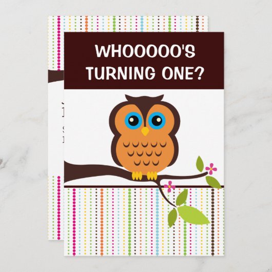 1er anniversaire Hibou Theme Party Invitations (Devant / Derrière)