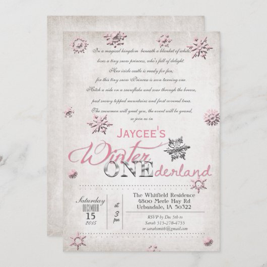 1er anniversaire hiver Onederland Invitation (Devant / Derrière)