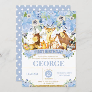1er anniversaire Invitation Boy Woodland Animals B