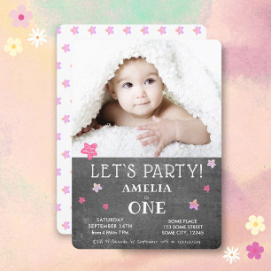 1er Anniversaire Invitation Cute Chalkboard Rose S