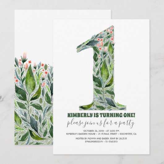  1er anniversaire Invitation de fête (Devant / Derrière)