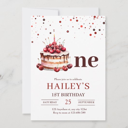 1er Anniversaire Invitation de gâteau, Fille 1er A (Devant)