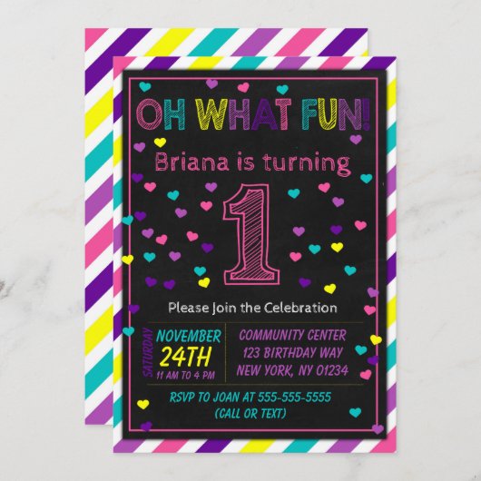 1er Anniversaire Invitation Fille Première fête d' (Devant / Derrière)