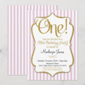 1er Anniversaire Invitation Girls First Pink Gold (Devant / Derrière)
