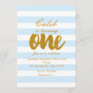 1er anniversaire Invitation ONE Blue & White Strip