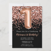 1er anniversaire Invitation Rose noir Parties scin (Devant)