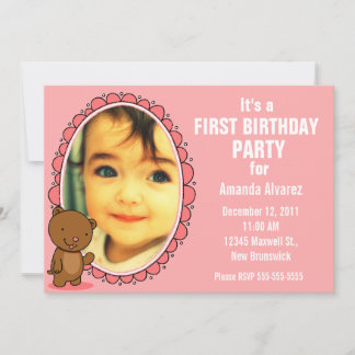1er anniversaire Invitation - Teddy Bear Pink