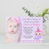 1er anniversaire Invitations avec photo (Chouette  (Debout devant)