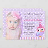 1er anniversaire Invitations avec photo (Chouette  (Devant / Derrière)