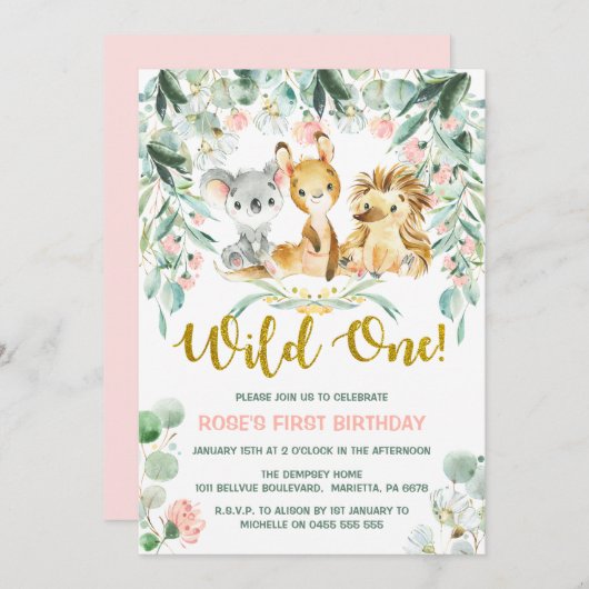 1er anniversaire Invitations | Bébés de la Jungle  (Devant / Derrière)