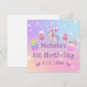 1er anniversaire licornes cupcakes girly carte de (Devant / Derrière)