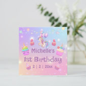 1er anniversaire licornes cupcakes girly carte de (Debout devant)