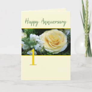 1er anniversaire Mariage Carte rose jaune