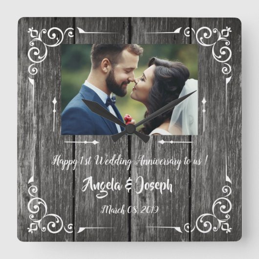 1er anniversaire Mariage Horloge en bois ornementa (Recto)