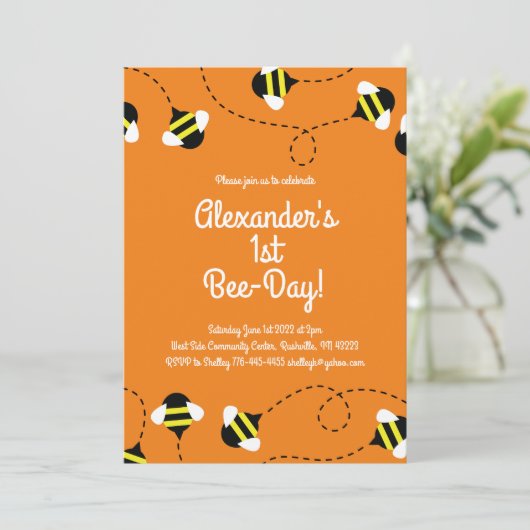 1er anniversaire Mod Bee Day Invitations (Debout devant)