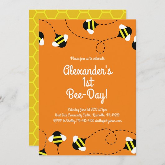 1er anniversaire Mod Bee Day Invitations (Devant / Derrière)