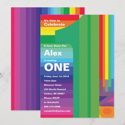 1er anniversaire Mod Rainbow Invitations (Devant / Derrière)